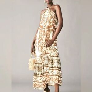 NWT ANTHROPOLOGIE Dress Vineet Bahl Halter  Oceania BOHO Tribal Hand Maxi dress